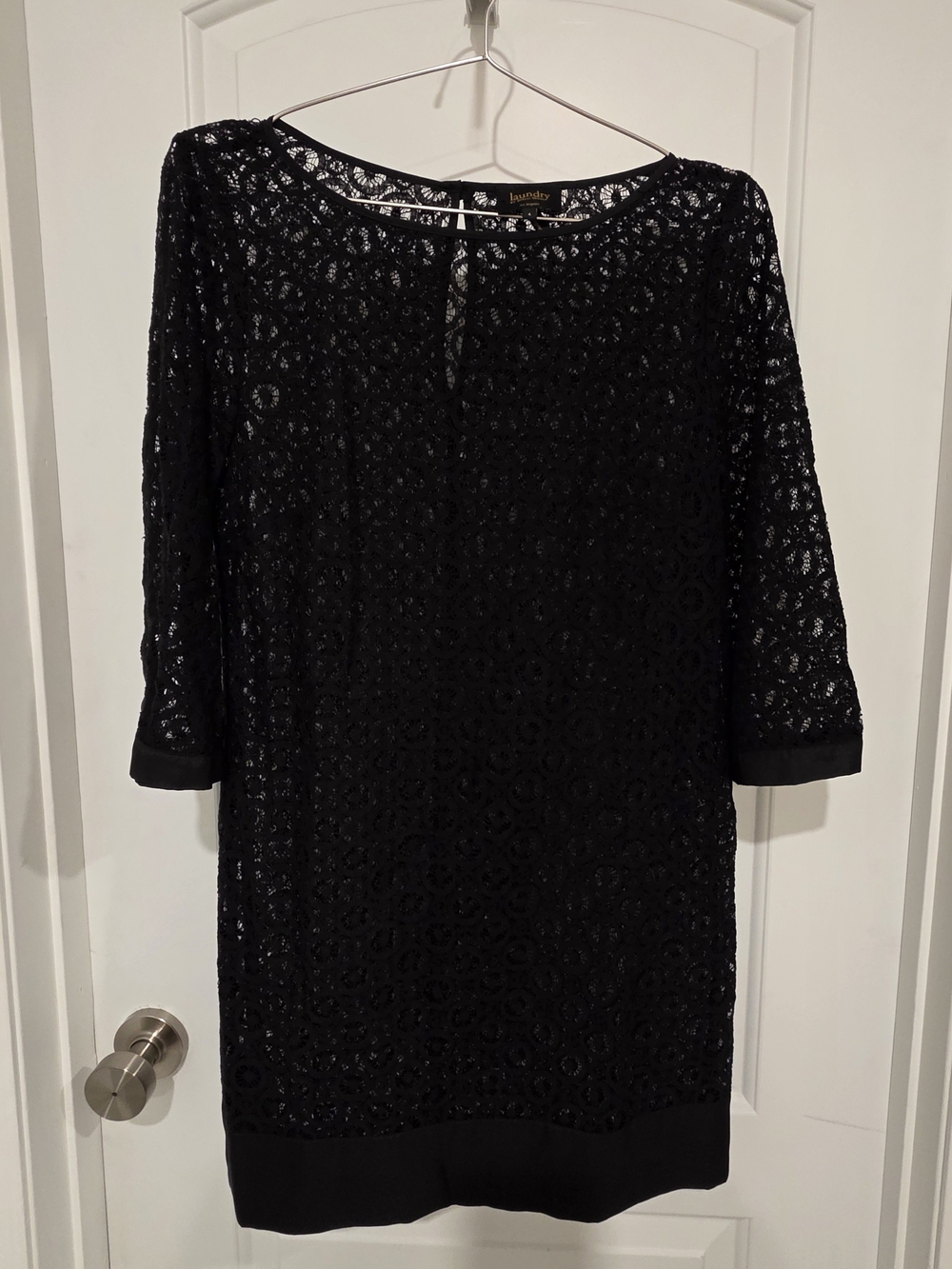 Laundry by Shelli Segal Black Lace Shift Dress 3/4 Sleeves - Sz 4